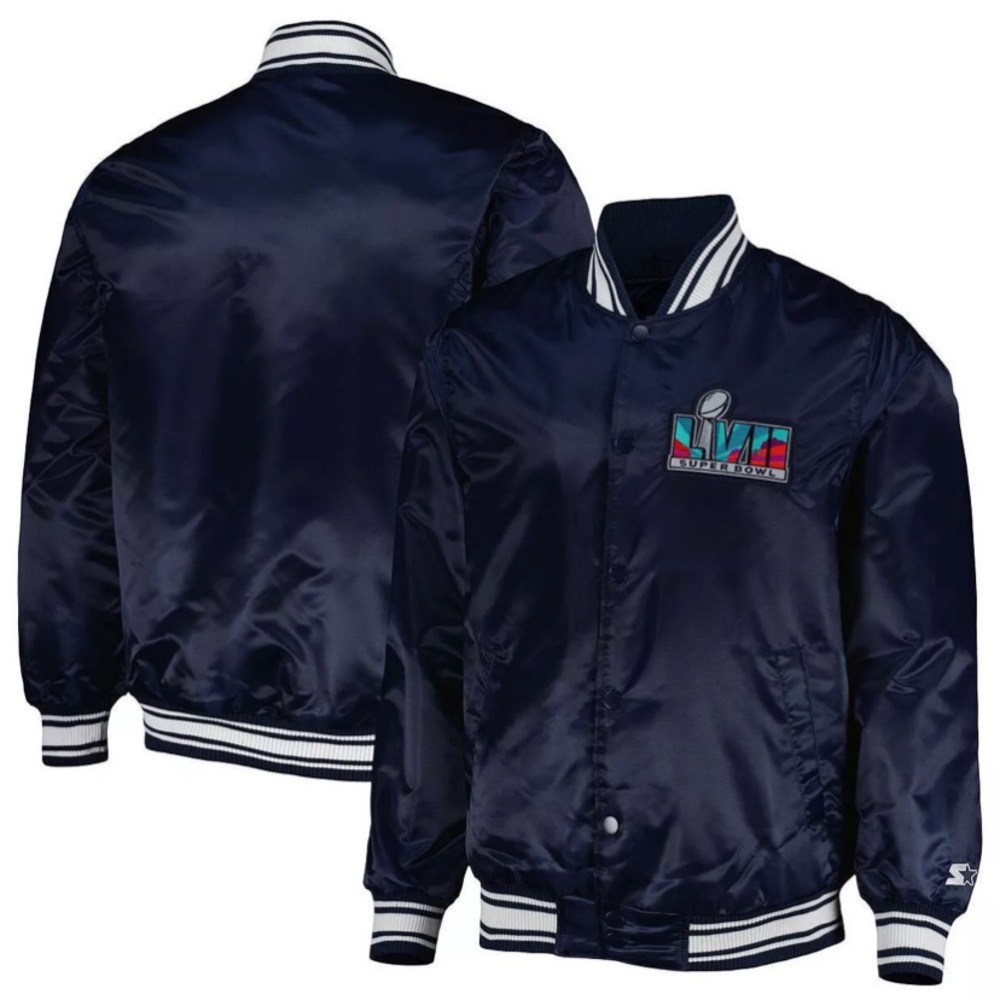 New Super Bowl LVII Starter Locker Room Full-Snap Varsity Jacket- Navy L, XL